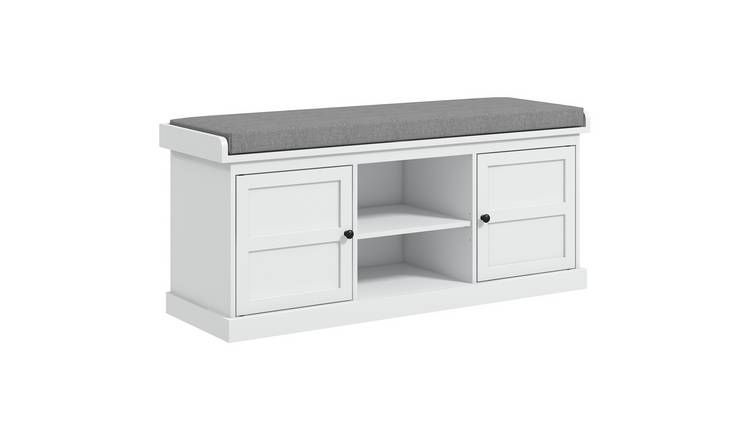 HOMCOM Shoe Bench with Seat and 2 Cabinets for Entryway - White