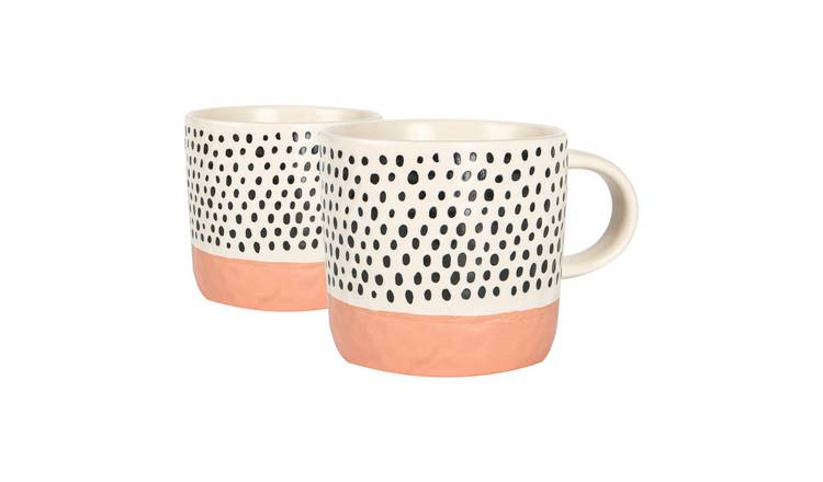 Nicola Spring Ceramic Dipped Dots 385ml Coffee Mugs Pack of 2 - Pink