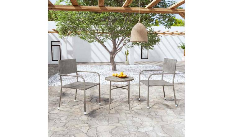 Walplus 3 Piece Poly Rattan Garden Dining Set - Grey - 45 x 45 cm