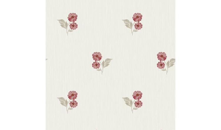 Grandeco Clematis Floral Sprig Textured Blown Vinyl Wallpaper - Red