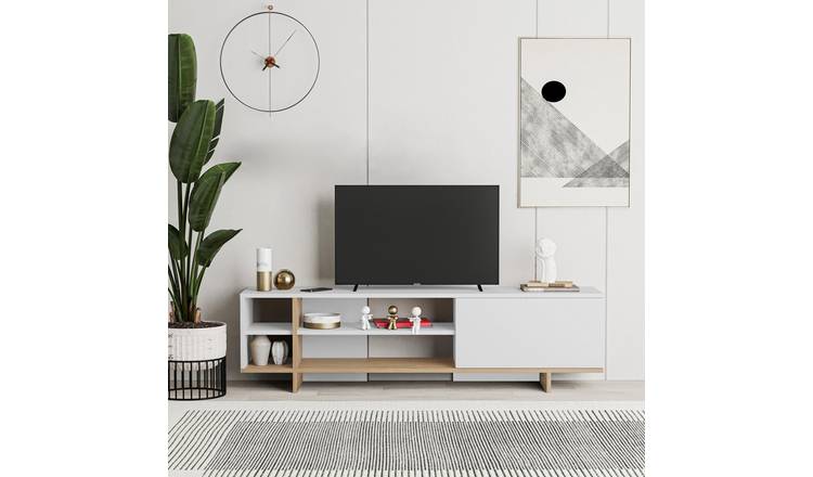 Decortie Stockton Wall-Mounted TV Unit, Particleboard Matt - White & Oak
