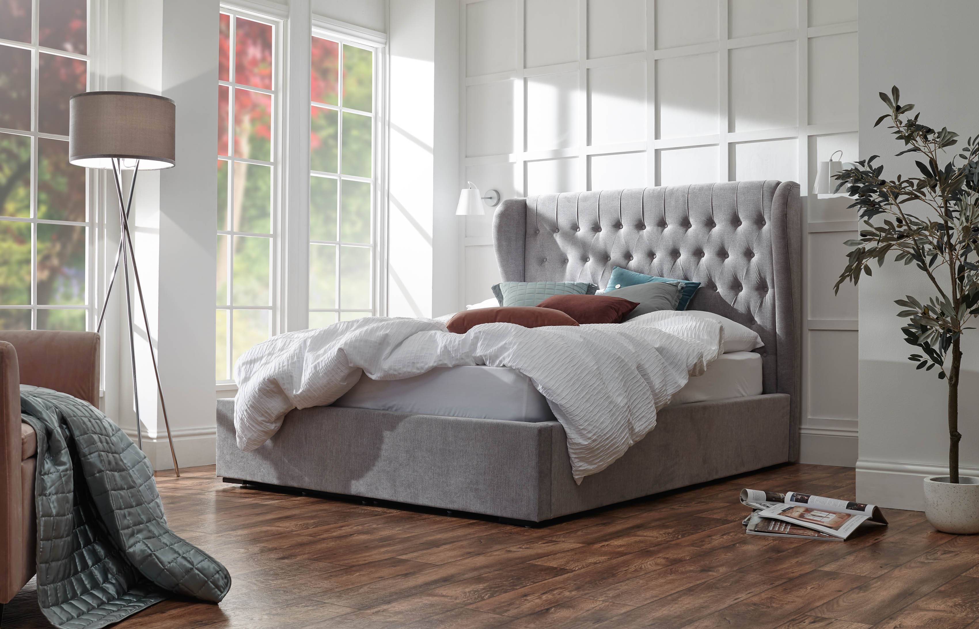 GFW Dakota Double Chenille End Lift Ottoman Bed with Mattress - Platinum - Image 1