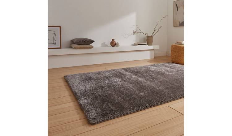 Mega Flooring Black Shaggy Plain Rug - 60 x 120cm