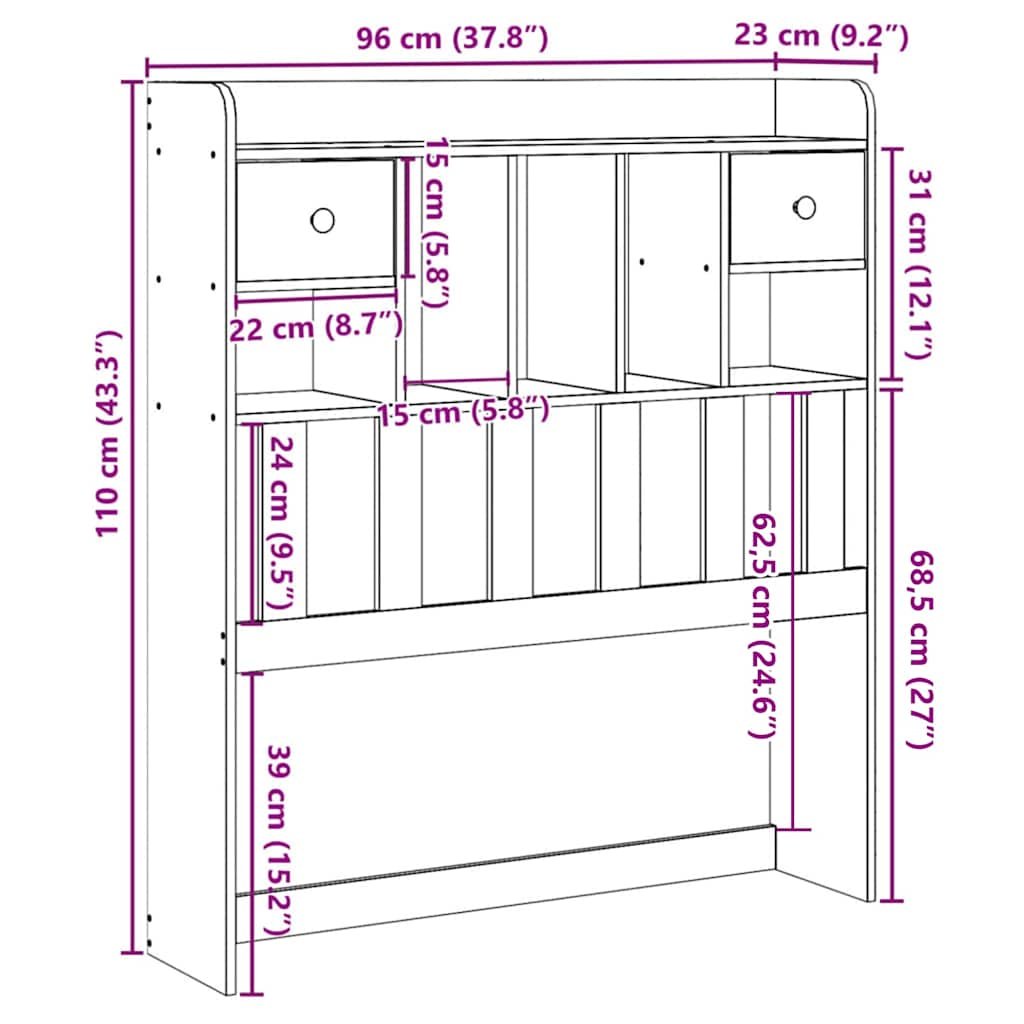 Walplus Pine Wood Headboard with Storage - Brown - 96 x 23 x 110 cm - Image 9