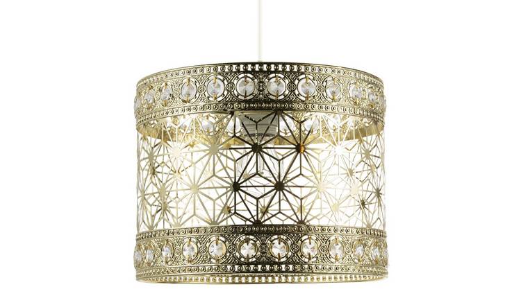 Happy Homewares Moroccan in Polished Gold with Clear Pendant Shade - 28cm