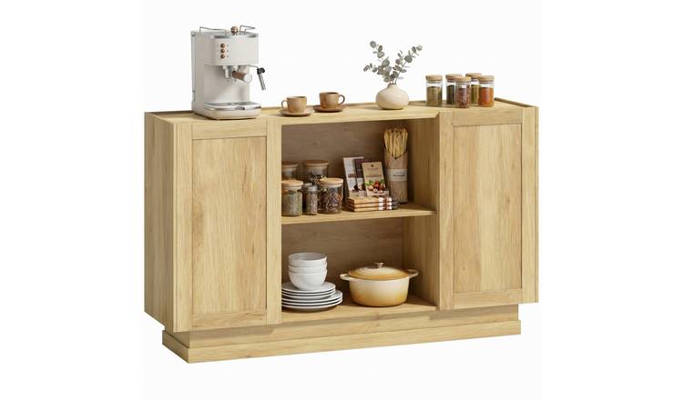 HOMCOM 133cm Sideboard Buffet Cabinet with 2 Open Shelves - Natural Wood