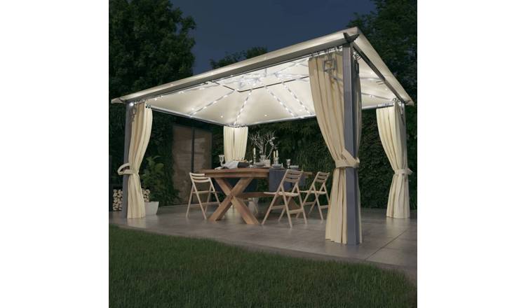 Walplus 4 x 3 m Aluminium Gazebo with Curtain and LED Lights - Cream