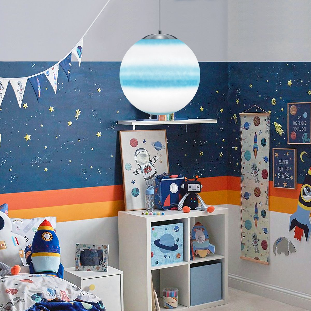 Energy Light Bulbs Sphere Ball Ceiling Pendant Light - Blue and White - Image 5