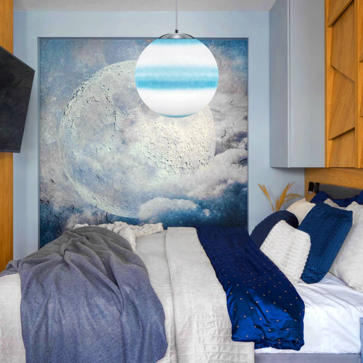 Energy Light Bulbs Sphere Ball Ceiling Pendant Light - Blue and White - Image 6