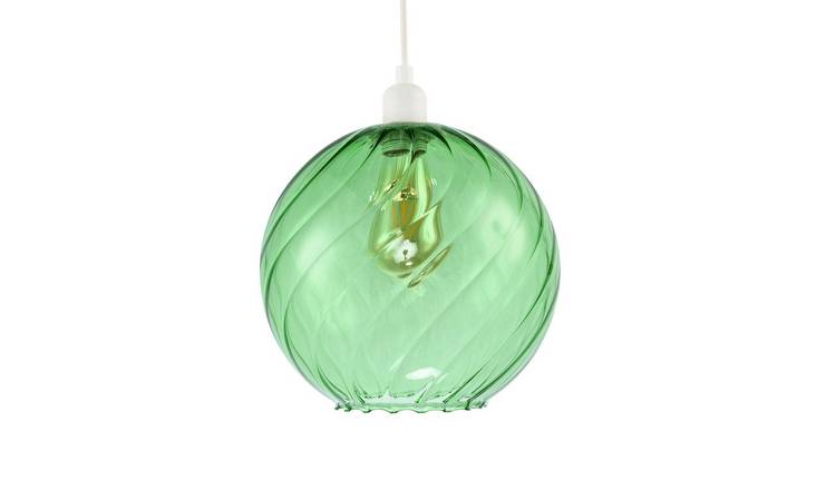 Happy Homewares Chic Emerald Green Circular Fluted Glass Pendant Shade - 25cm
