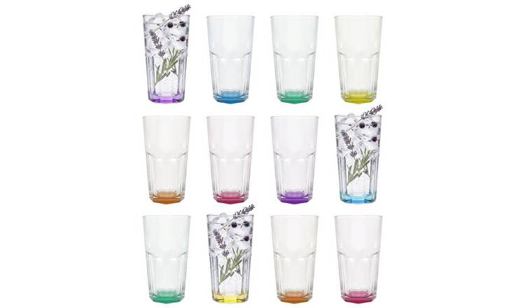 Argon Tableware Panelled 400ml Highball Glasses with Coloured Base - Pack of 12