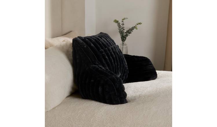 OHS Heatable Ribbed Faux Fur Cuddle Cushion - Black