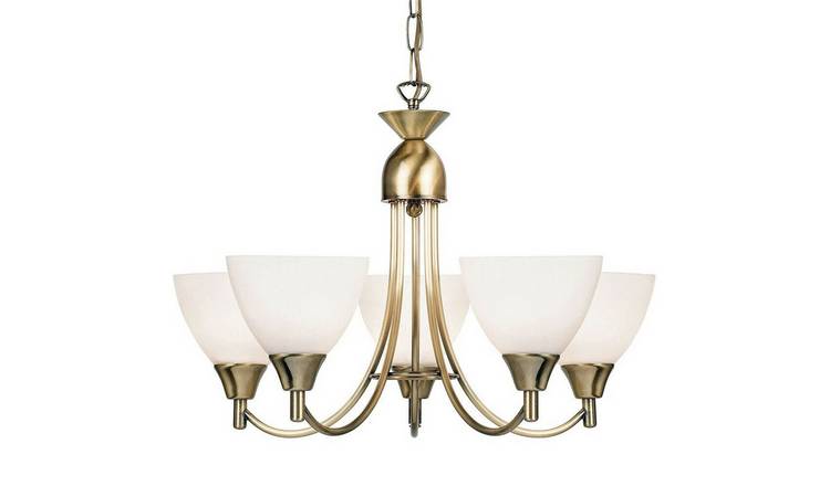 Loops Direct Steel and Glass 5-Light Pendant - Antique Brass