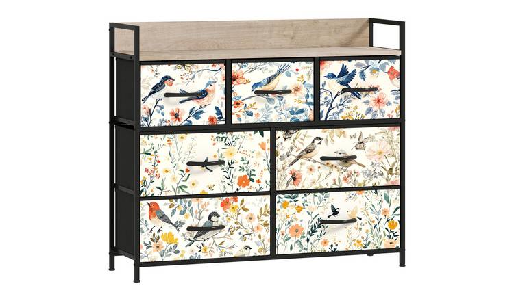 HOMCOM 7 Drawer Fabric Dresser with Shelf and Steel Frame - White