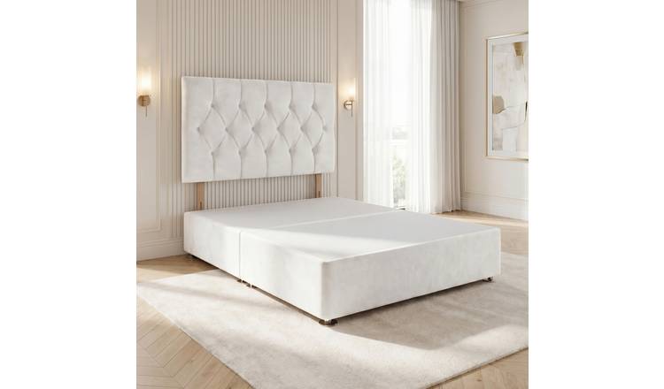 Somnior Chester Velvet Super King Divan Bed with Headboard - White