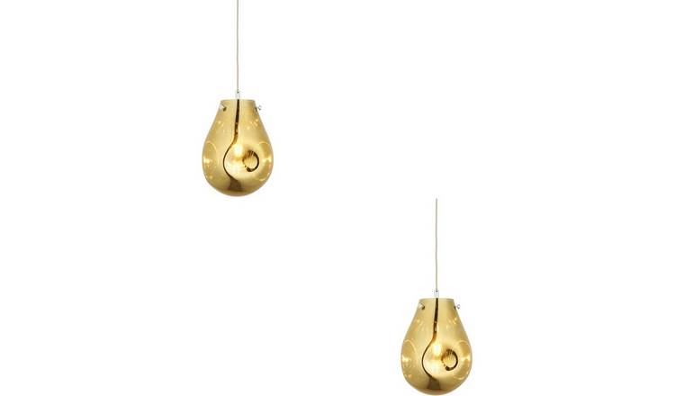 Loops Direct Set of 2 LED Glass Pendant Light - Gold