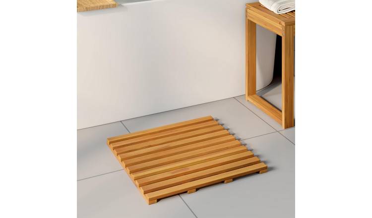 Walplus Wood Bath Mat Plain - Brown - 50 x 48 x 2.5 cm