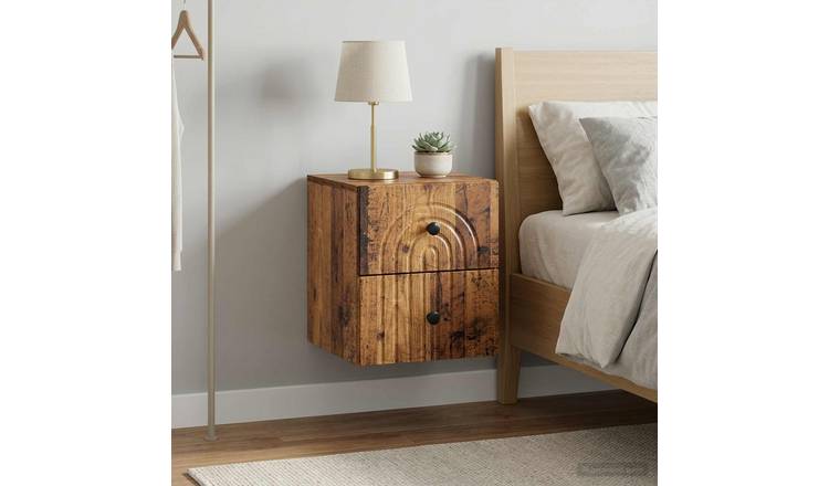 Walplus Pack of 2 Wall Mounted Bedside Cabinet - Dark Wood - 33 x 34.5 x 40 cm