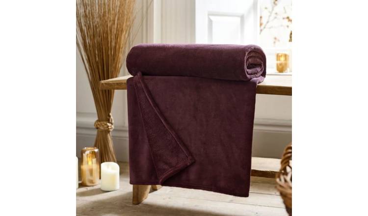 Deyongs Luxury Soft Sherpa Fleece Throw Blanket Snuggle Touch - Merlot