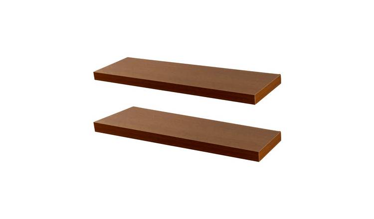 Harbour Housewares Modern Style Floating Wall Shelves - Walnut - Set of 2