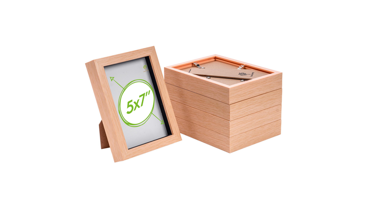 Nicola Spring 3D Box Photo Frames - 5 x 7" - Set of 5 - Light Wood