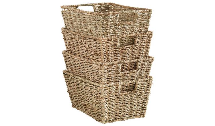 Vonhaus Medium Set of 4 Handwoven Seagrass Baskets - Brown