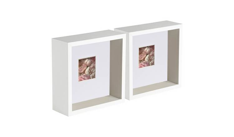 Nicola Spring 6" x 6" White 3D Deep Box Photo Frame 2" x 2" Mount - Set of 2