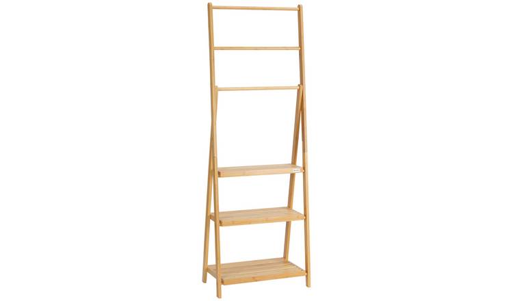 kleankin Bamboo Foldable Freestanding Towel Rack - Natural Wood