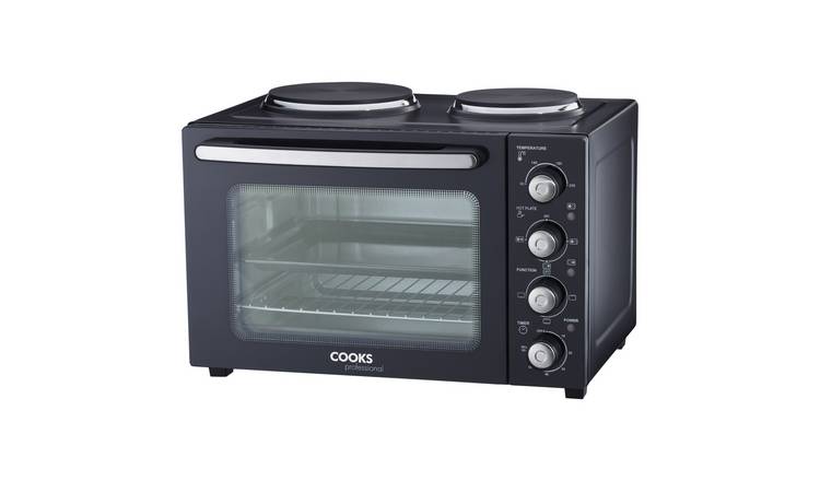 Cooks Professional 34L Mini Oven with 2 Hobs - Black/Silver