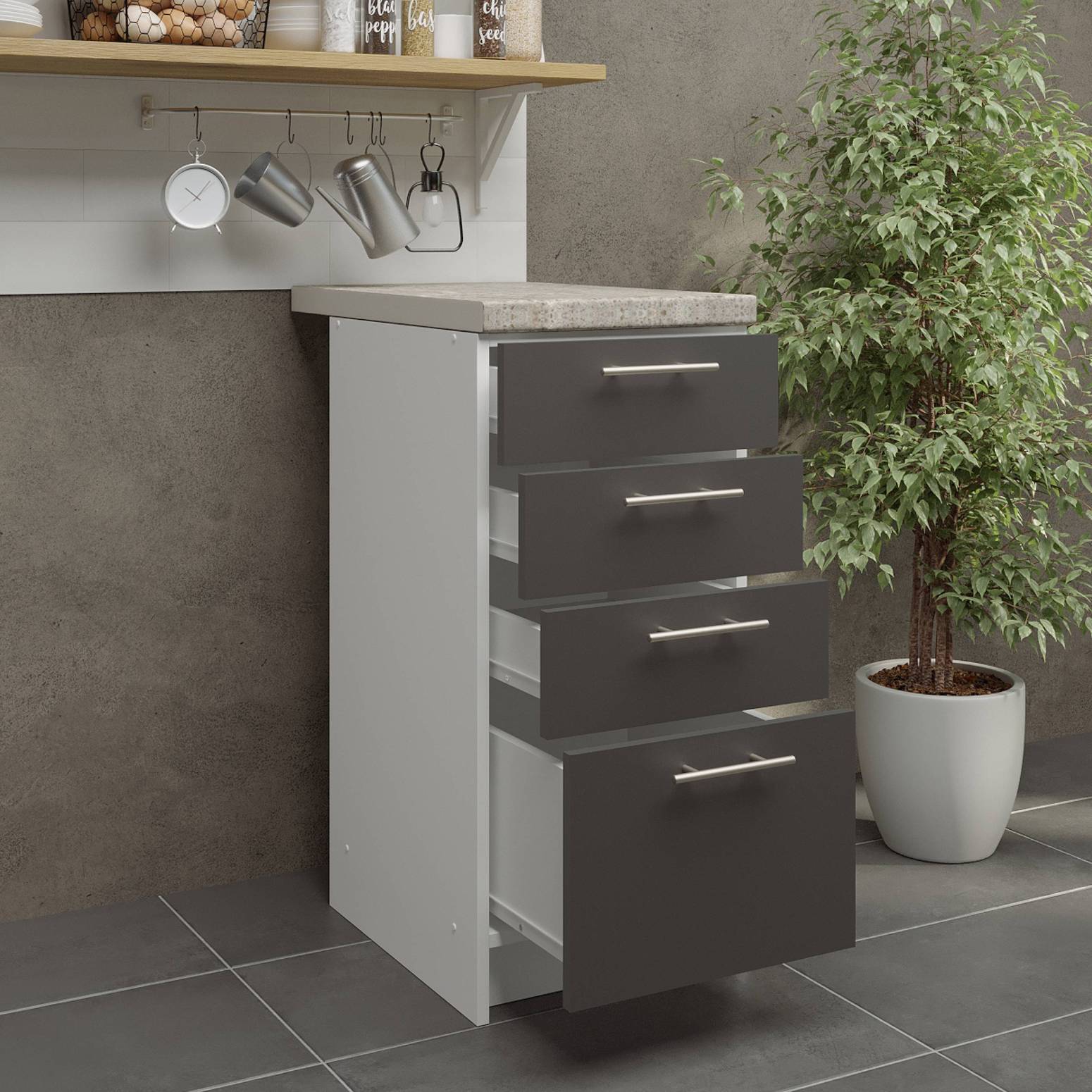 JD Greta 400mm Drawer Cabinet with Drawer Fronts & Worktop - Dark Grey Matt - Image 2