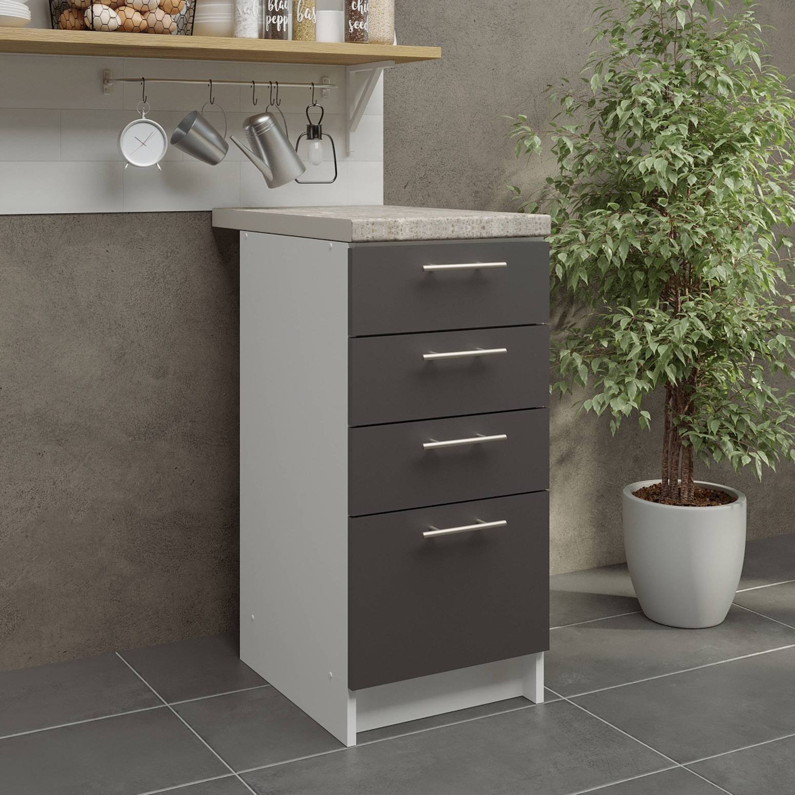 JD Greta 400mm Drawer Cabinet with Drawer Fronts & Worktop - Dark Grey Matt - Image 3