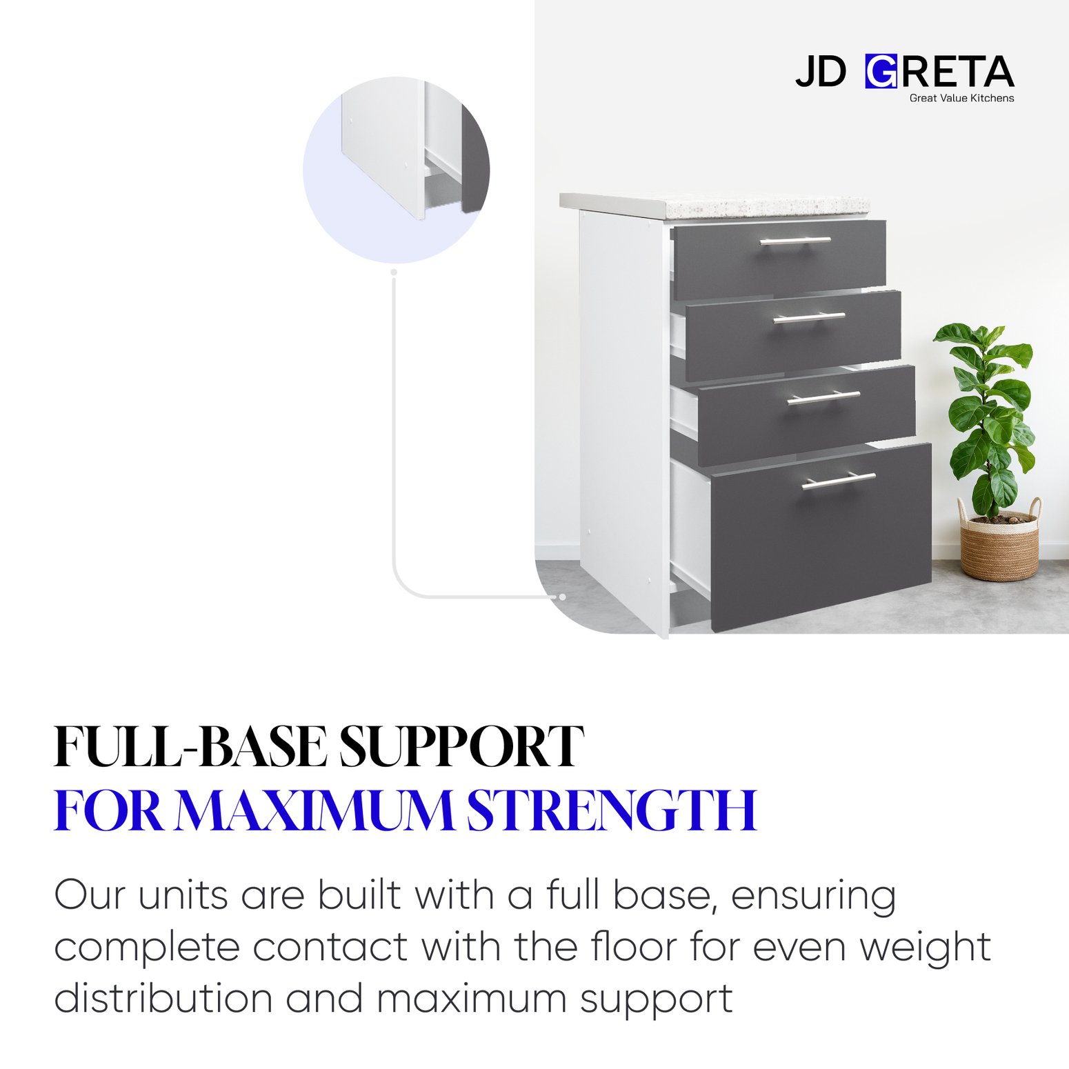 JD Greta 400mm Drawer Cabinet with Drawer Fronts & Worktop - Dark Grey Matt - Image 6