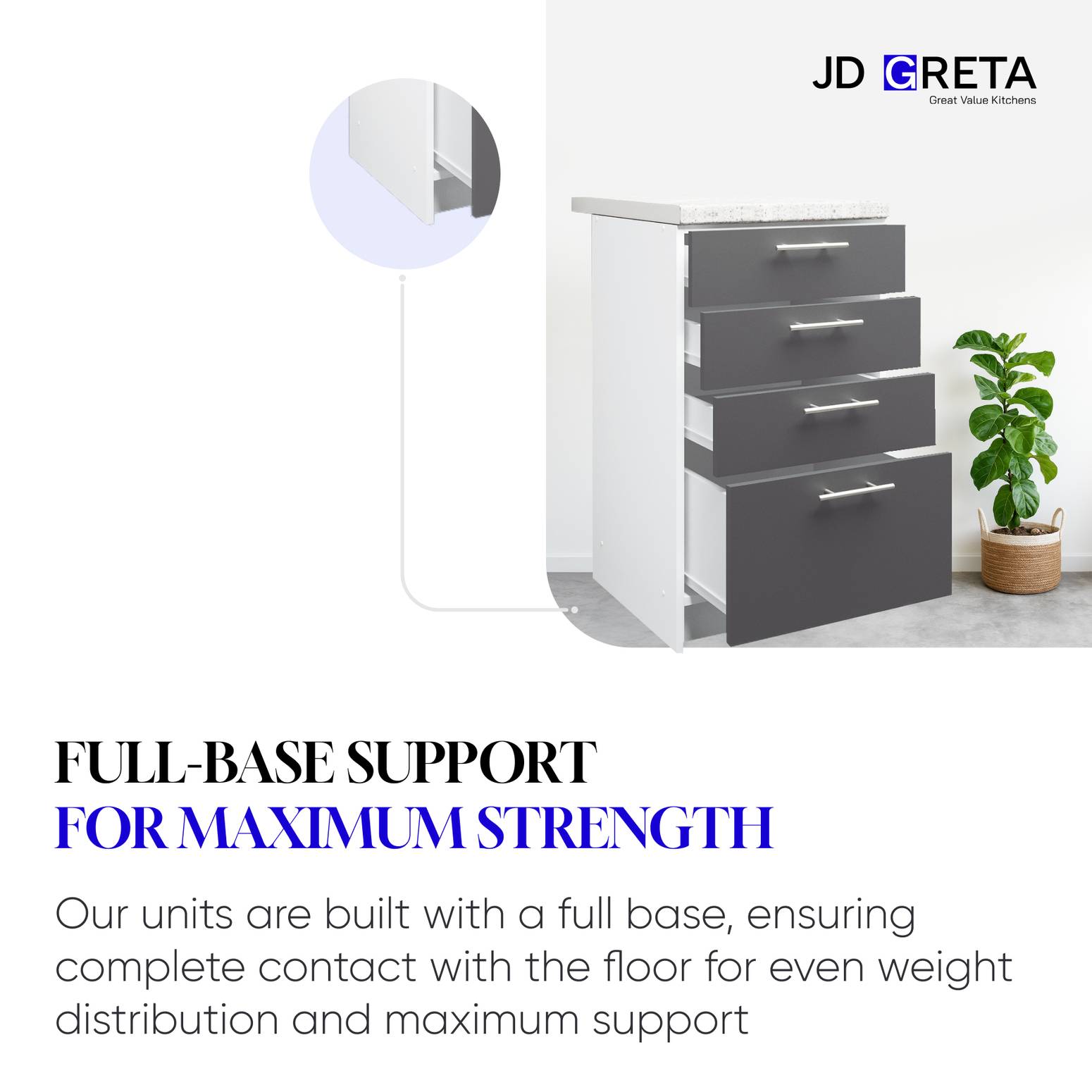 JD Greta 400mm Drawer Cabinet with Drawer Fronts & Worktop - Dark Grey Matt - Image 6