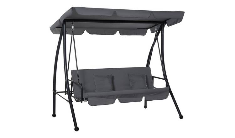 Outsunny 3 Seater Convertible Adjustable Canopy Garden Swing Chair – Dark Grey