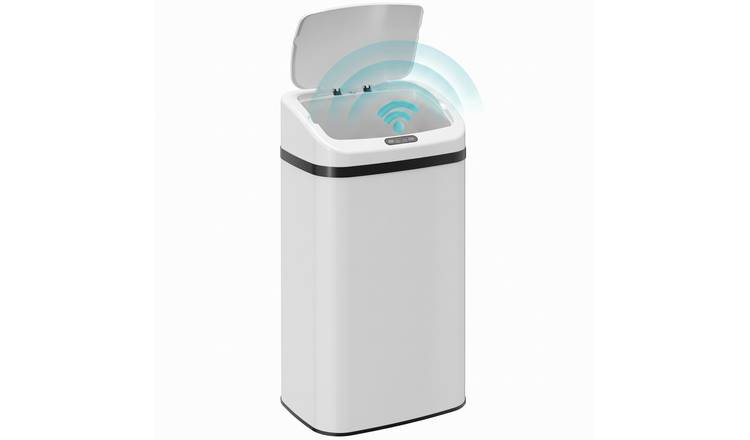HOMCOM 48L Stainless Steel Kitchen Bin with Automatic Soft Close Lid and - White
