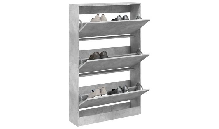 Walplus Engineered Wood Shoe Cabinet - Concrete Grey - 80 x 21 x 125.5 cm