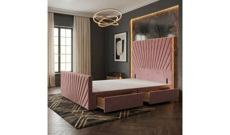 Somnior Velvet Super King 2 Drawer Divan Bed with Footboard & Headboard - Pink