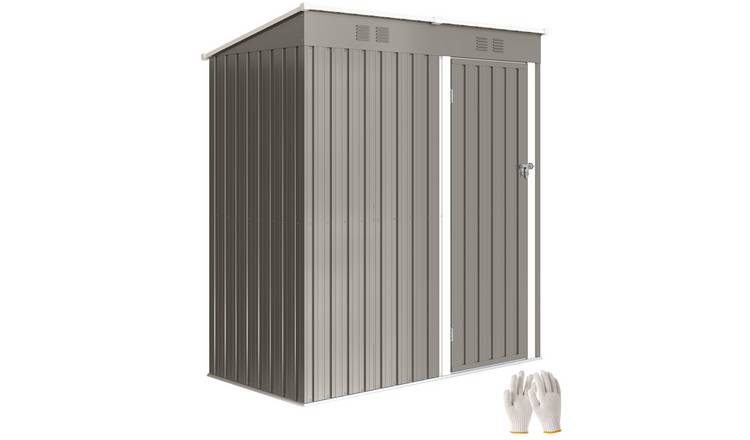 Outsunny 5 x 3ft Lean-To Lockable Ventilated Metal Garden Shed – Light Grey