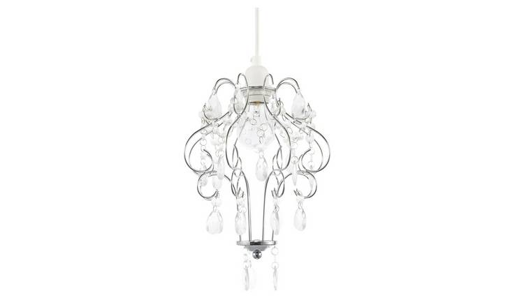 Happy Homewares Chrome Shabby Chic with Acrylic Droplets Pendant Shade - 24cm