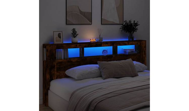 Walplus Engineered Wood LED Headboard - Dark Oak - 220 x 18.5 x 103.5 cm