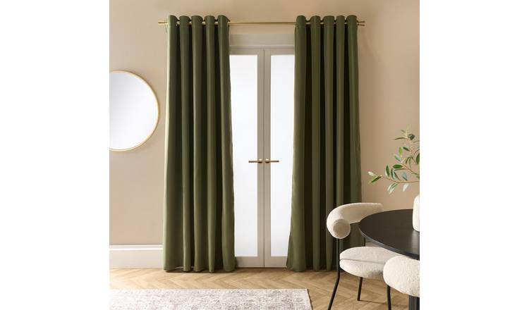OHS Essentials Plain Eyelet Blackout Curtains 168 x 229cm - Olive