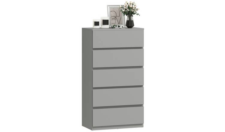 HOMCOM 5 Drawer Chest Of Drawers Modern Storage Cabinet - Grey