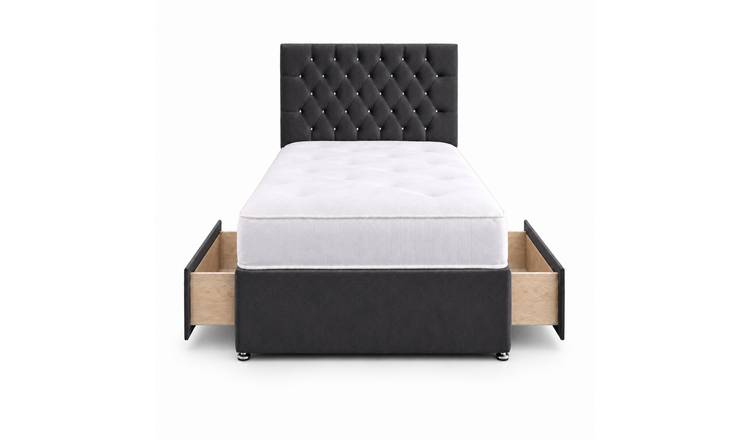 Comfy Deluxe 5ft King Size      2 Drawer Velvet  Divan Bed Set -  Grey