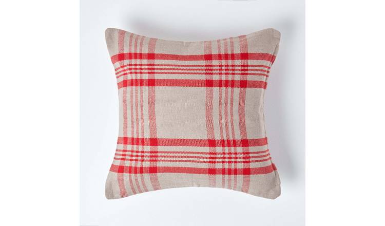 Homescapes Grey & Red Tartan Cotton Cushion Cover - 45 x 45 cm