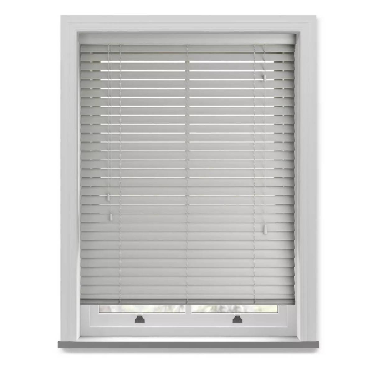 New Edge Blinds Grey Grained Faux Wood String Venetian Blind - 160cm x 150cm - Image 1
