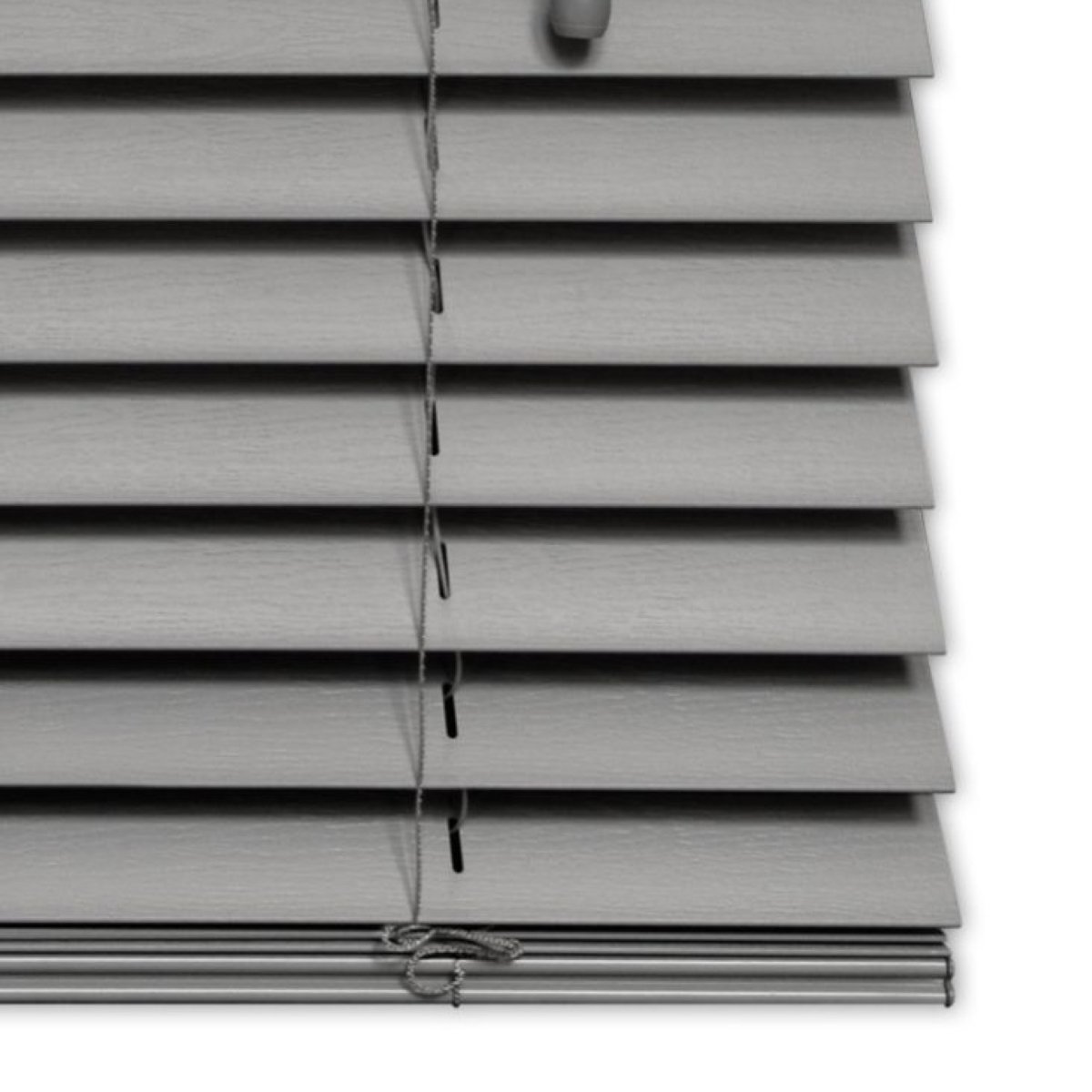 New Edge Blinds Grey Grained Faux Wood String Venetian Blind - 160cm x 150cm - Image 3