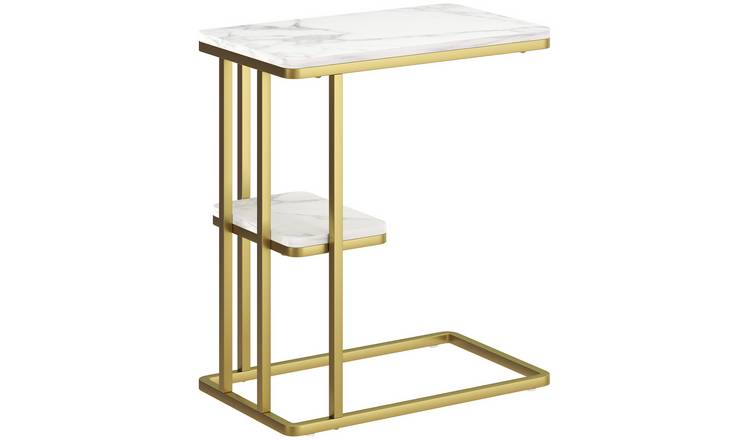 HOMCOM 2 Tier Modern C Shaped Slim End Table - White