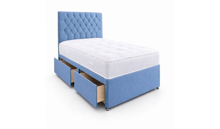 Comfy Deluxe 6ft Super King     2 Drawer Velvet  Divan Bed Set -  Sky Blue