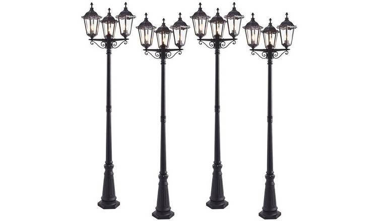 Loops Direct Pack of 4 64cm Aluminium Outdoor Lantern Lamp Post - Black & Glass