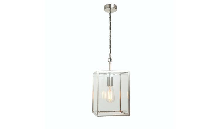 Loops Direct Steel Ceiling Pendant Light - Bright Nickel and Clear Glass
